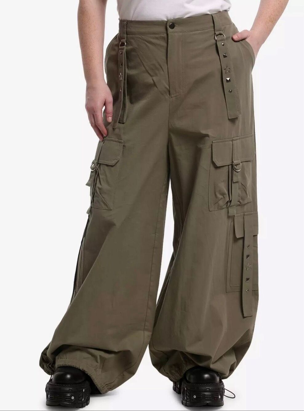 Hot Topic Green Star Stud Wide Leg Cargo Pants Plus Size 16 Nwt